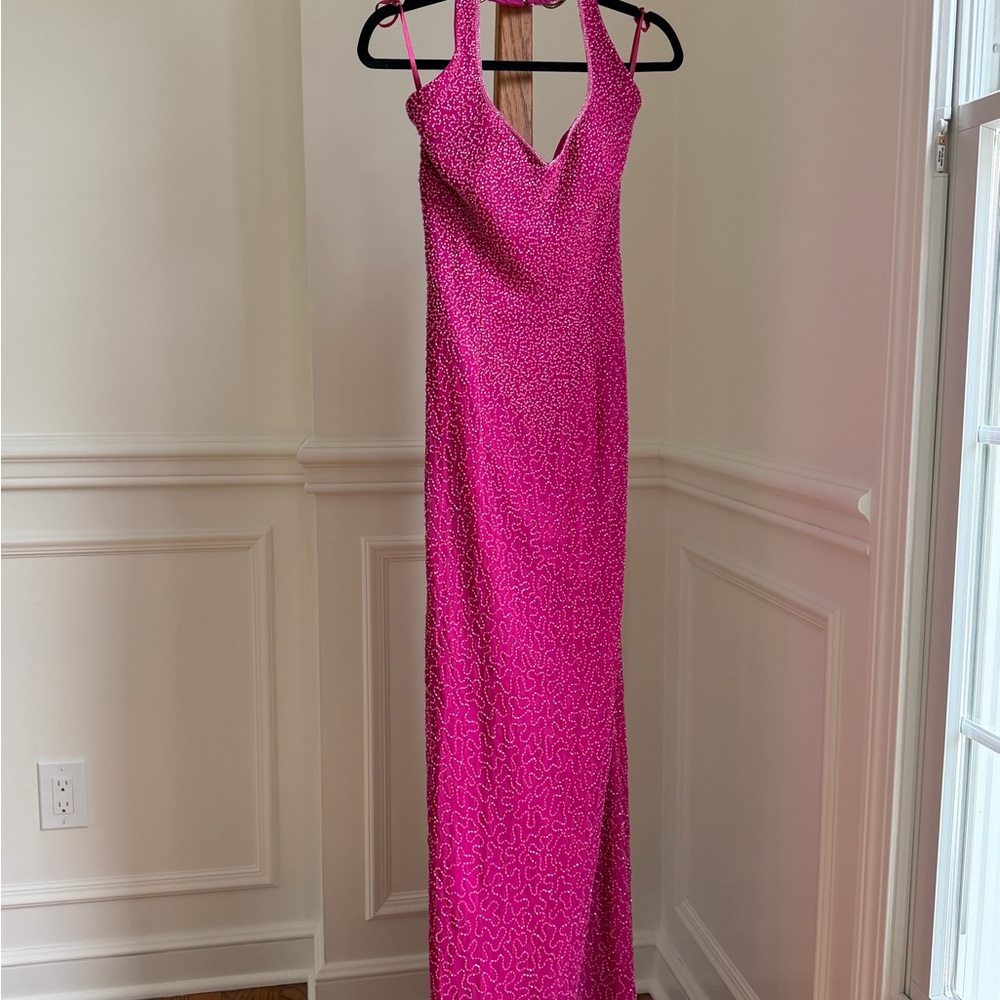 Vintage Amanda Nicole Collection Fuchsia Pink Beaded Silk Evening Dress